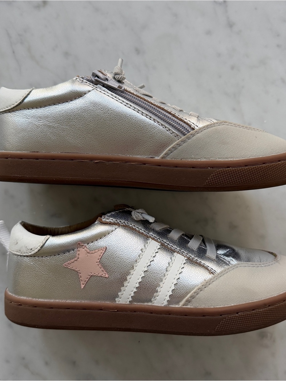 NWOT Old Soles Sneakers in Metallic Silver with Pink Star (Size 13)